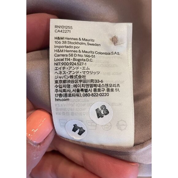 H&M Chiffon Drawstring Waist Dress Powder Beige M Knee-Length Short Wide Sleeves - Picture 14 of 14